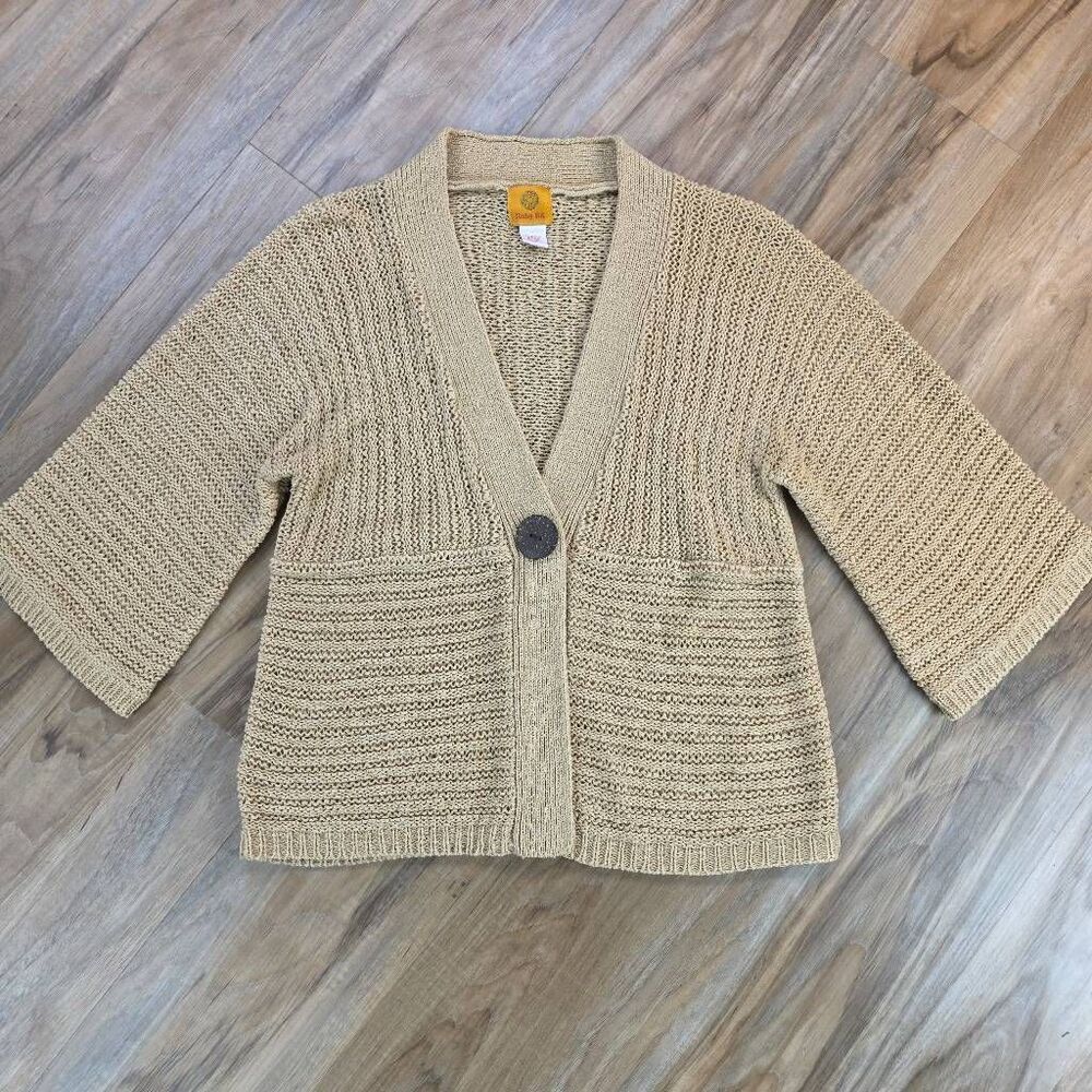 Ruby Rd Tan Knit Single Button Cardigan Sweater L… - image 1
